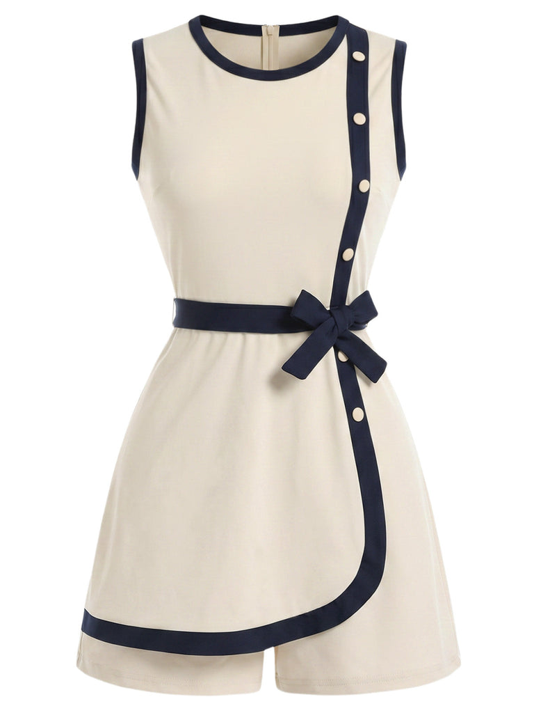 [Prévente] Combishort Beige Contrasté Trim Nœud Belt Années 1970 3