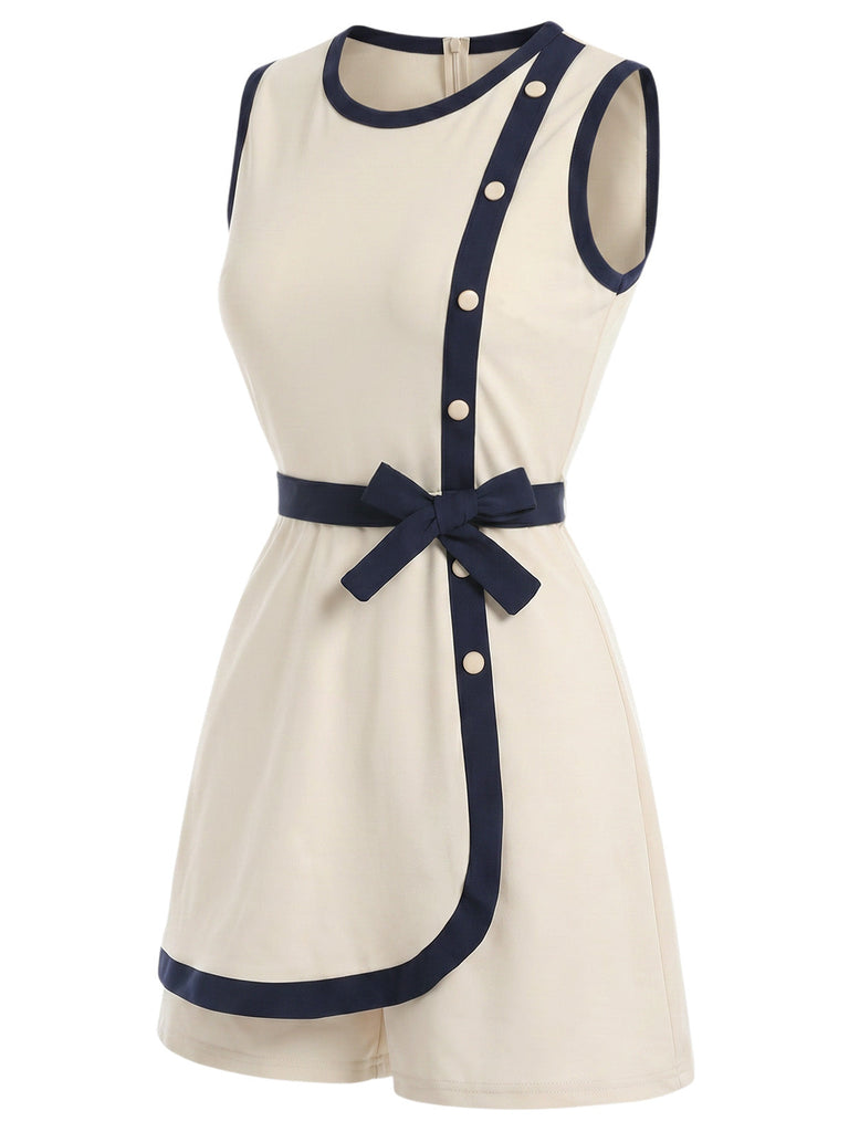 [Prévente] Combishort Beige Contrasté Trim Nœud Belt Années 1970 4