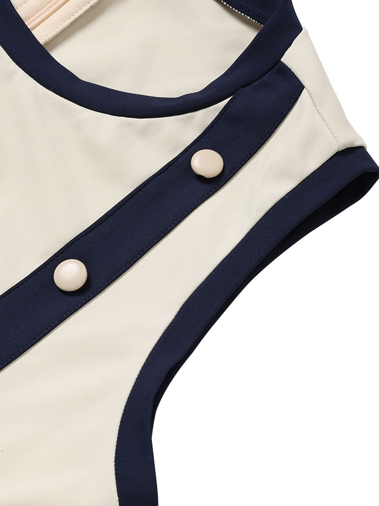 [Prévente] Combishort Beige Contrasté Trim Nœud Belt Années 1970 6