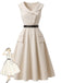 [Prévente] Robe Beige Revers Ceinturé Évasé Années 1950