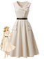 [Prévente] Robe évasée beige revers et ceinture années 1950