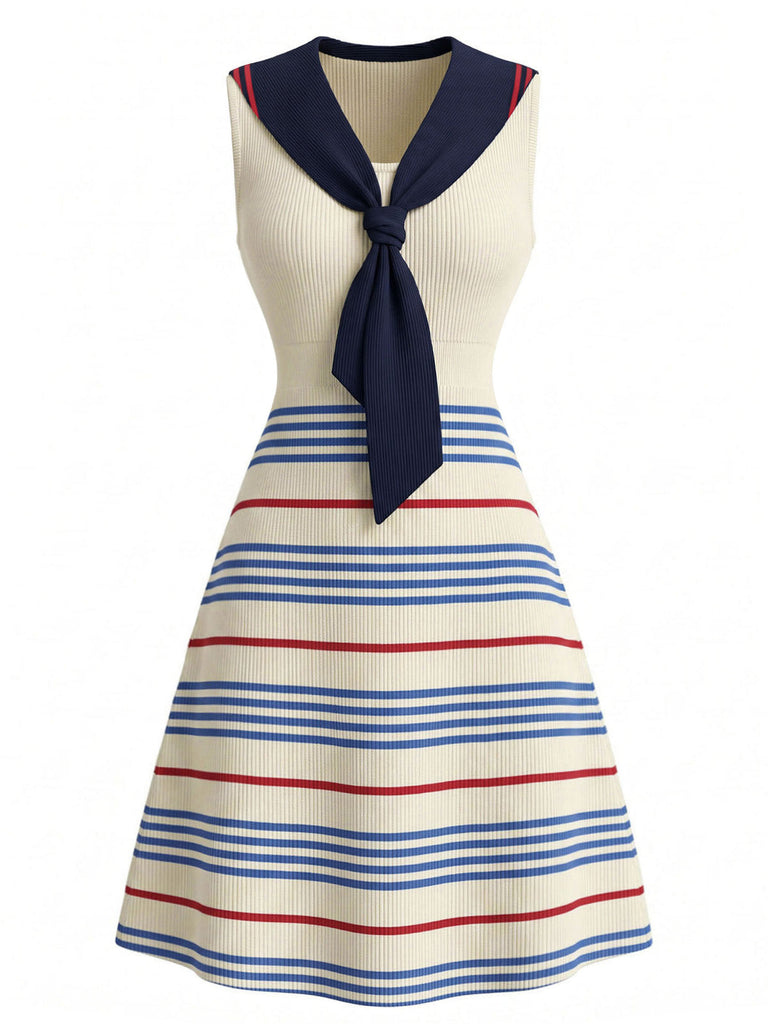 [Prévente] Robe Crème Col Marin Rayé Tricot Années 1970 2