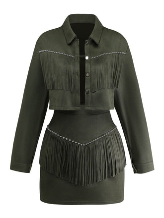 Ensemble Revers Frange Suedette & Moulant Mini Années 1960 2