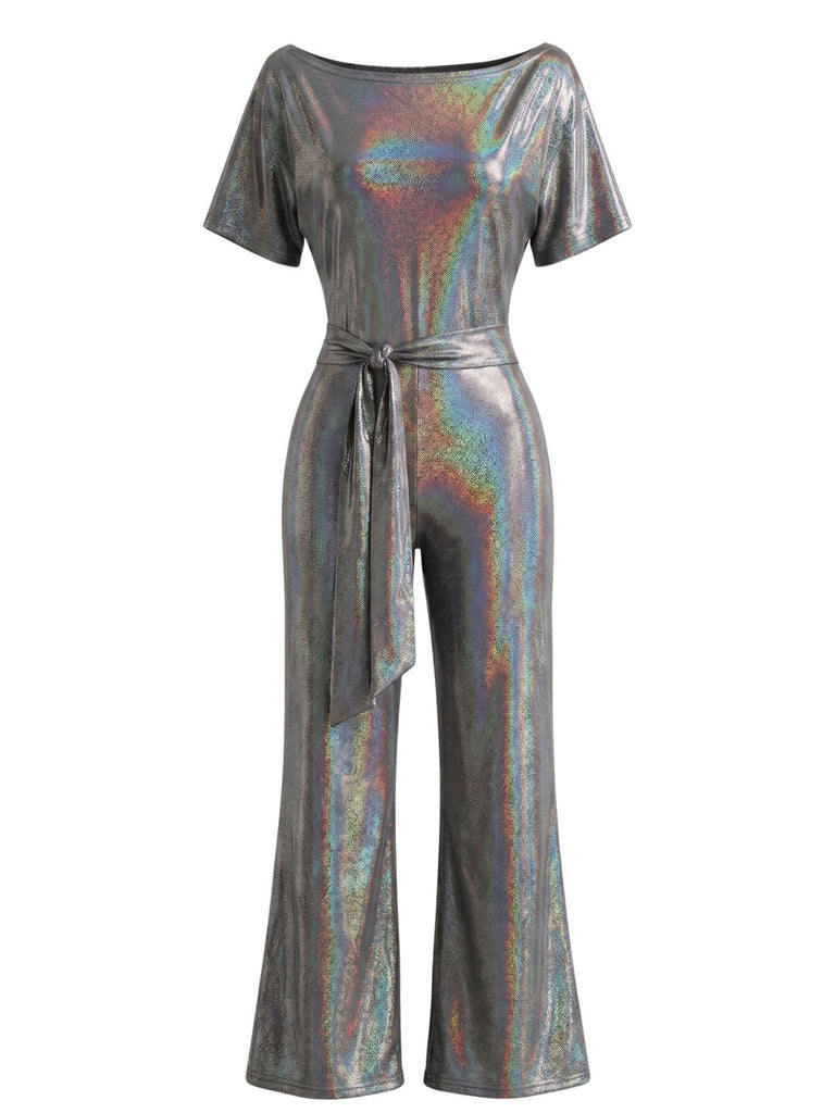Combinaison Holographique Épaules Ajourées Ceinturé Jambes Larges Années 1970 4