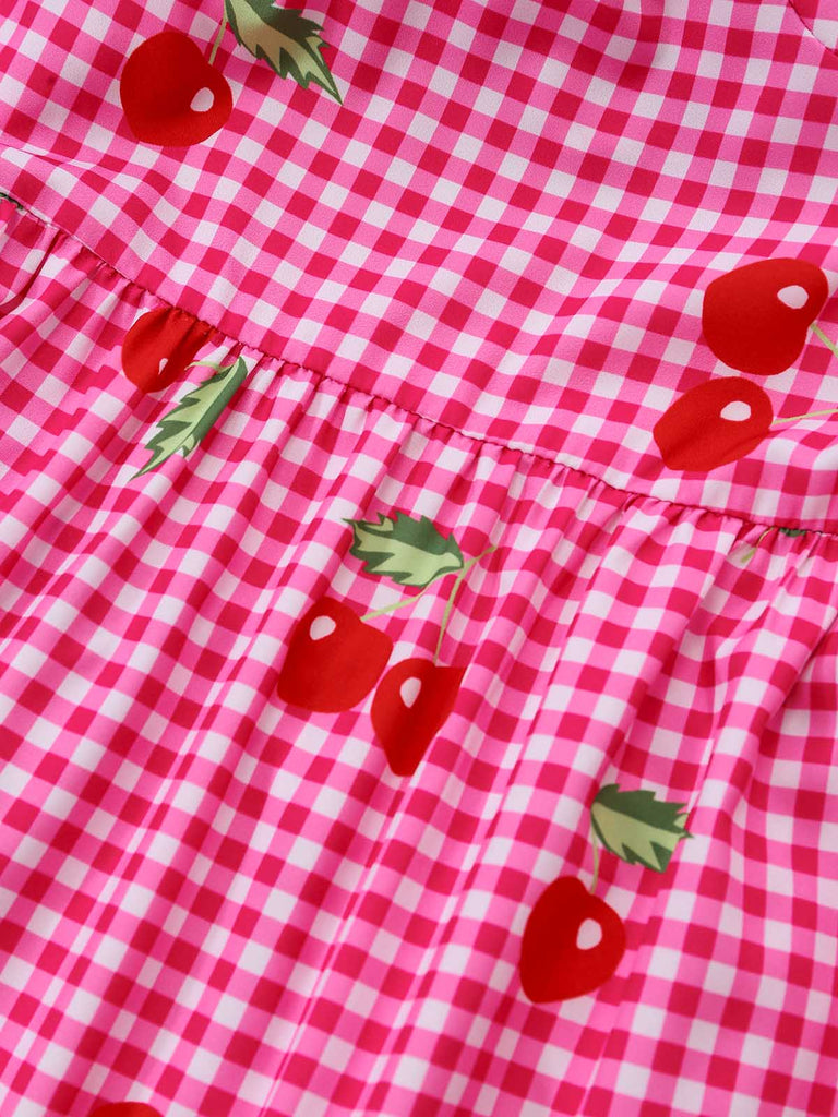Robe Rose Vichy Cerise à Étages Maxi Années 1930 5