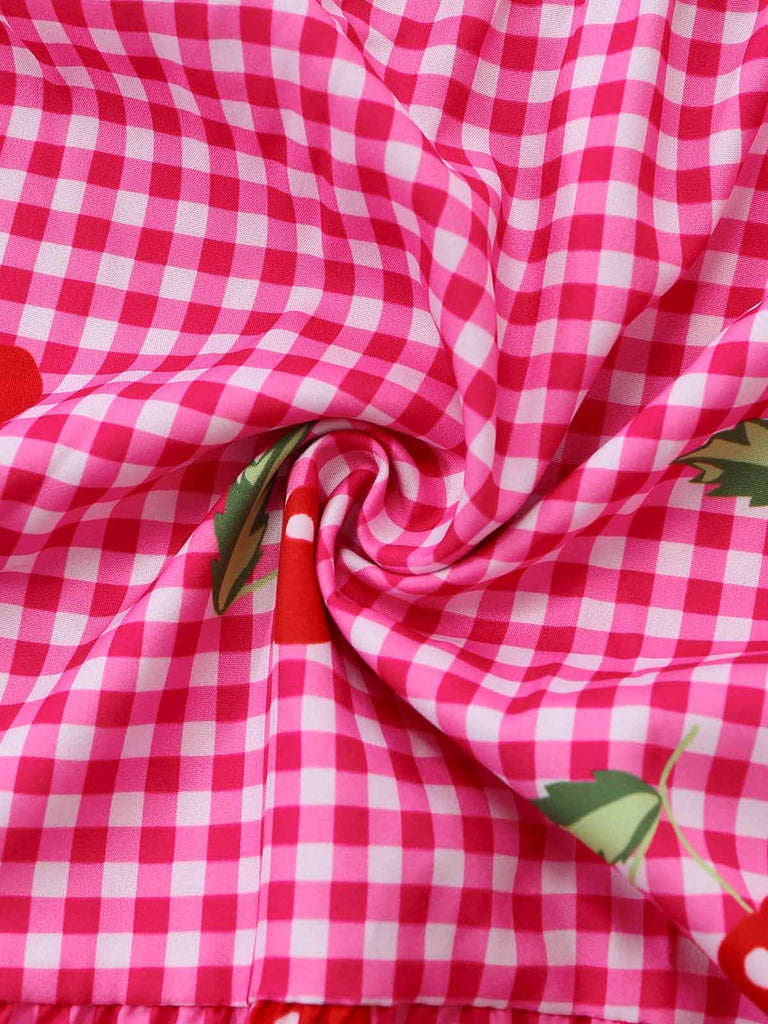 Robe Rose Vichy Cerise à Étages Maxi Années 1930 6