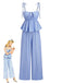 2PCS 2PCS Jambes Larges Rayé Nœud Nœud Péplum Bleu Clair Années 1950