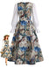 Robe Floral Pictural Imprimé Faux Deux-Pièces Années 1950