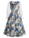 Robe Floral Pictural Imprimé Faux Deux-Pièces Années 1950 3