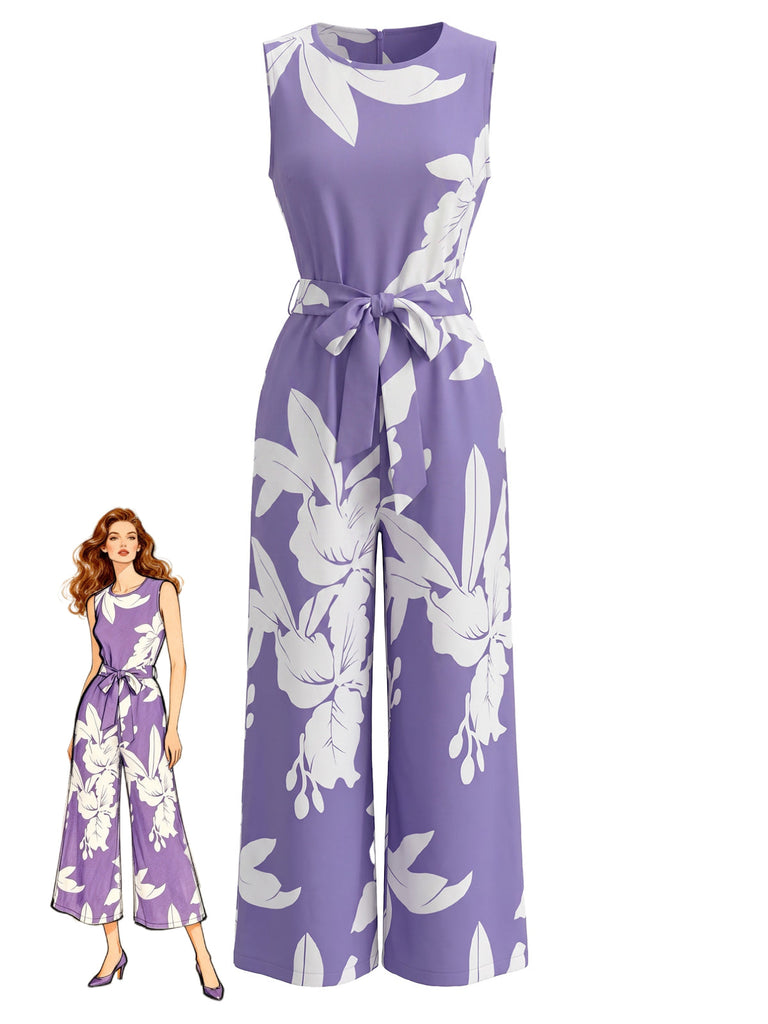 Combinaison sans Manches Imprimé Floral Violette Années 30
