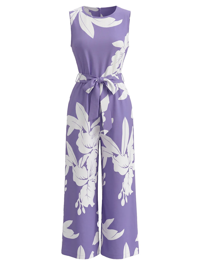 Combinaison sans Manches Imprimé Floral Violette Années 30