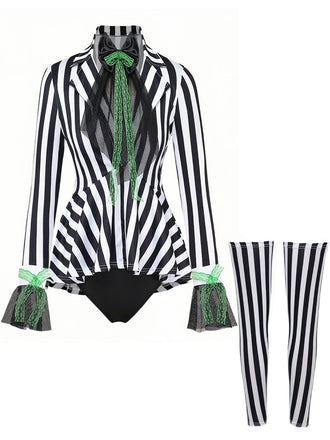 Costume body rayé inspiré de Beetlejuice années 1950