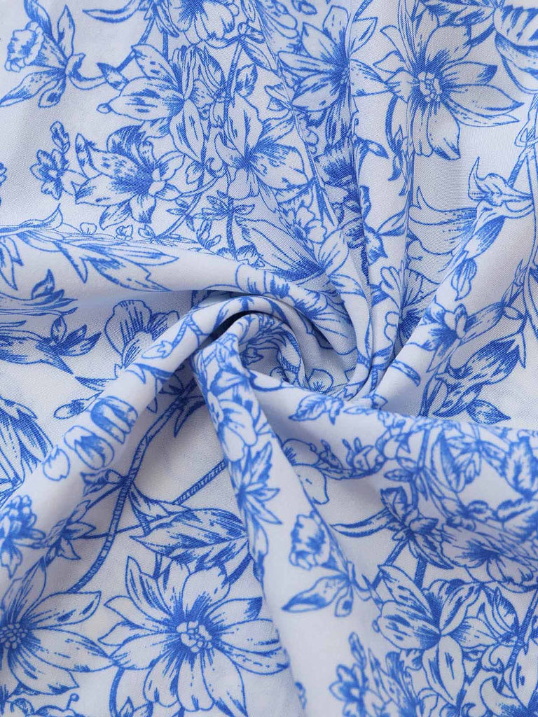 Robe Col Carré Sans Manches Floral Mi-Longue Petites Fleurs Années 1940 7