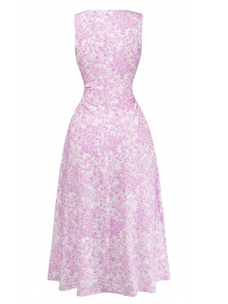 Robe Col Carré Sans Manches Petites Fleurs Bleues Années 1940