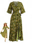 Robe Bohème Imprimé Fleur Col V Portefeuille Midi Années 1970