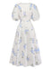 Robe Beige Floral Col V Manches Bouffantes Midi Années 1940 3