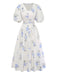 Robe Beige Floral Col V Manches Bouffantes Midi Années 1940 2