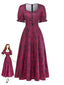 Robe Col Carré Imprimé Floral Bordeaux Années 1940
