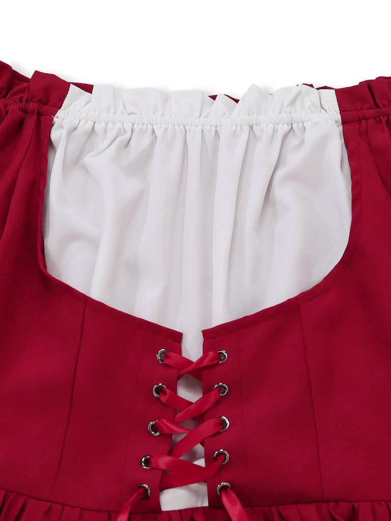 Robe Rouge Épaules Dénudées Manches Cloche Renaissance Années 1930 4