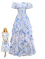 Robe Épaules Dénudées À Fleurs Aquarelle Années 1930