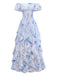 Robe Épaules Dénudées Watercolor Floral Volant Maxi Années 1930 2