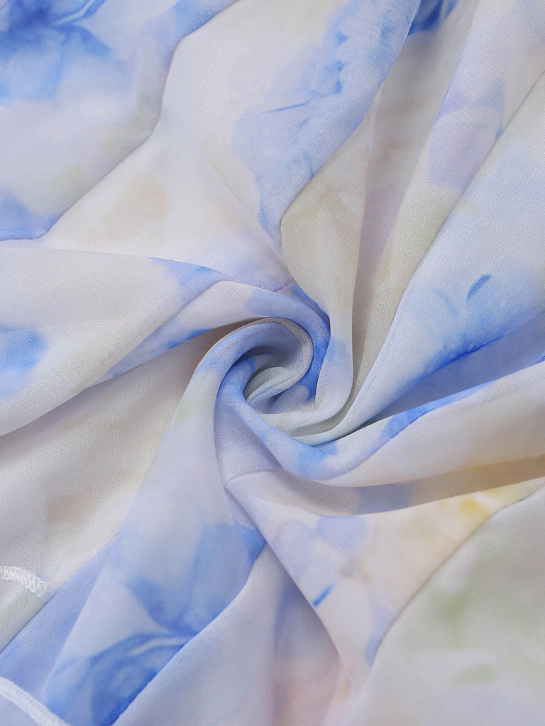 Robe Épaules Dénudées Watercolor Floral Volant Maxi Années 1930 6