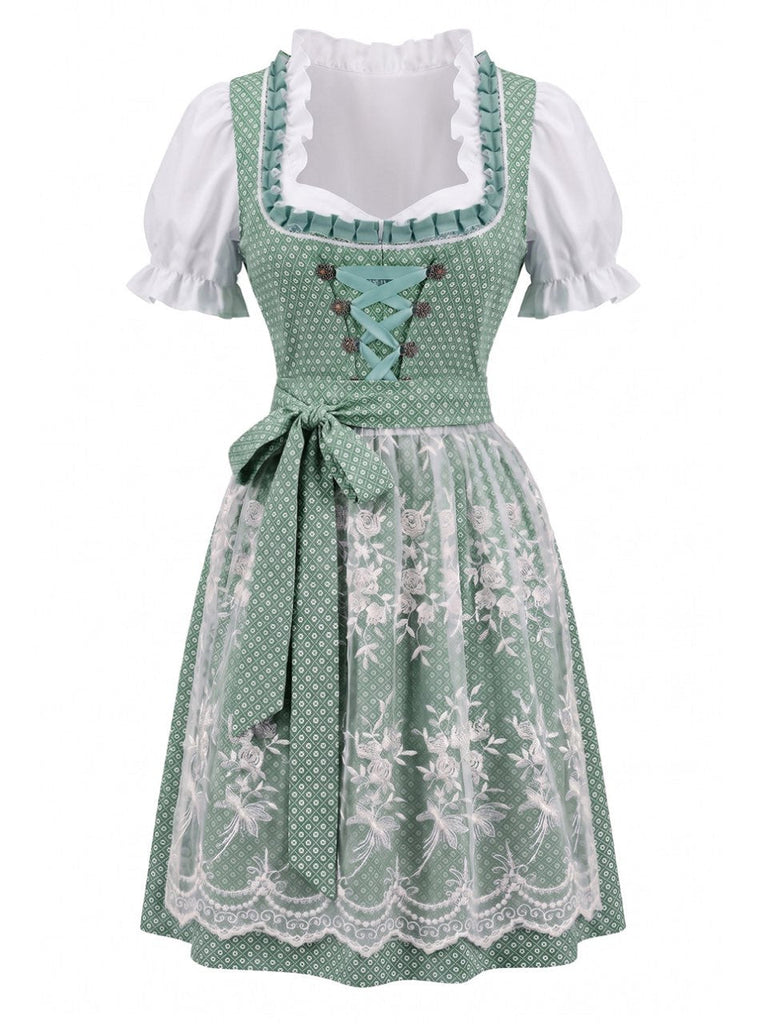 Ensemble 3PCS Col Carré Floral & Blanc Puff & Apron Années 1950 8