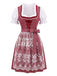 3PCS robe fleurs et encolure carrée haut blanc manches bouffantes et tablier années 1950