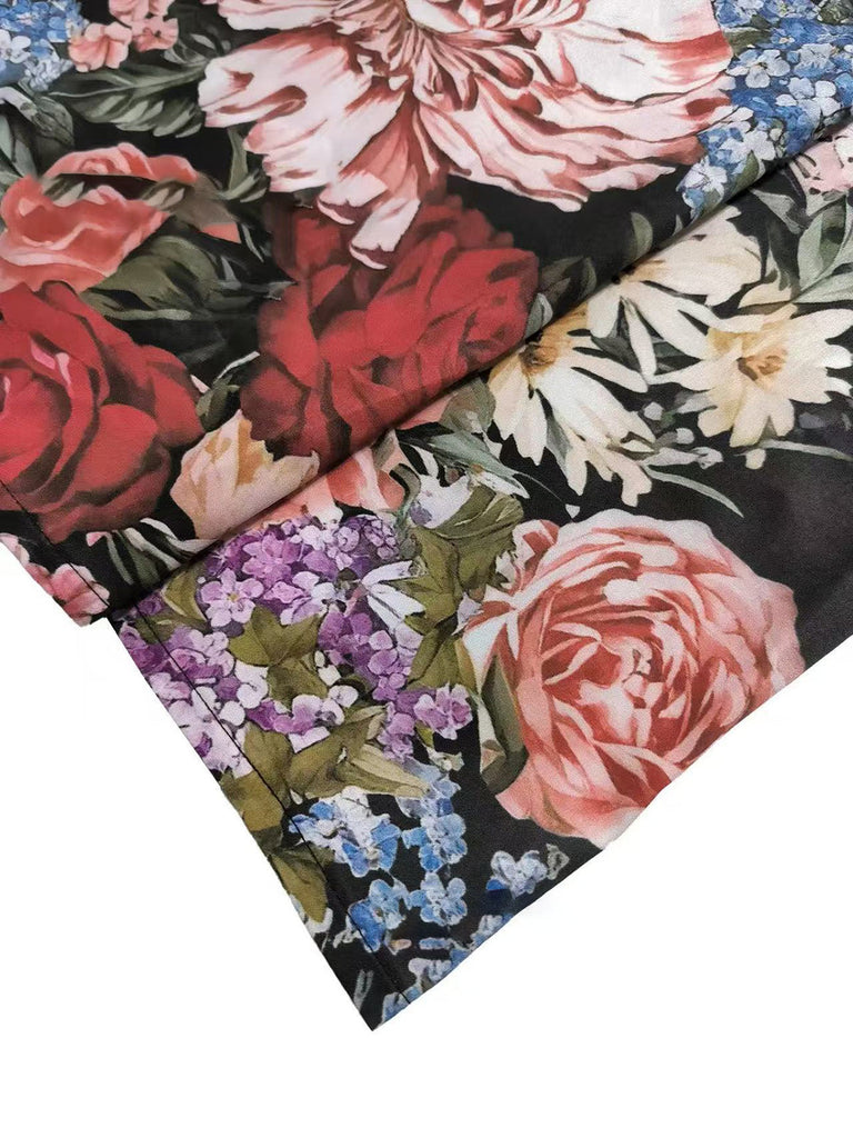 [Grande Taille] Robe Évasée Col Carré Rose Vert Foncé Années 60