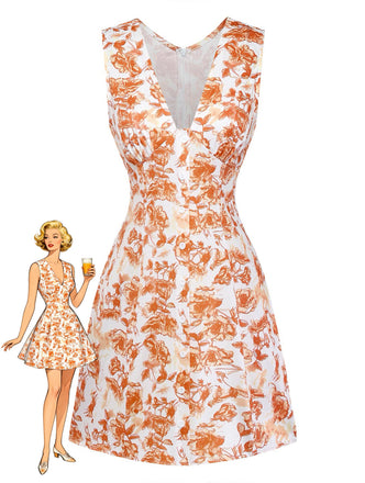 Robe Floral Col V Orange Années 1960