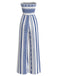 Combinaison Bustier Smockée à Jambes Larges Imprimé Géométrique Bleue Années 70