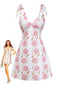 Robe rose bretelles spaghetti et imprimé floral années 1960