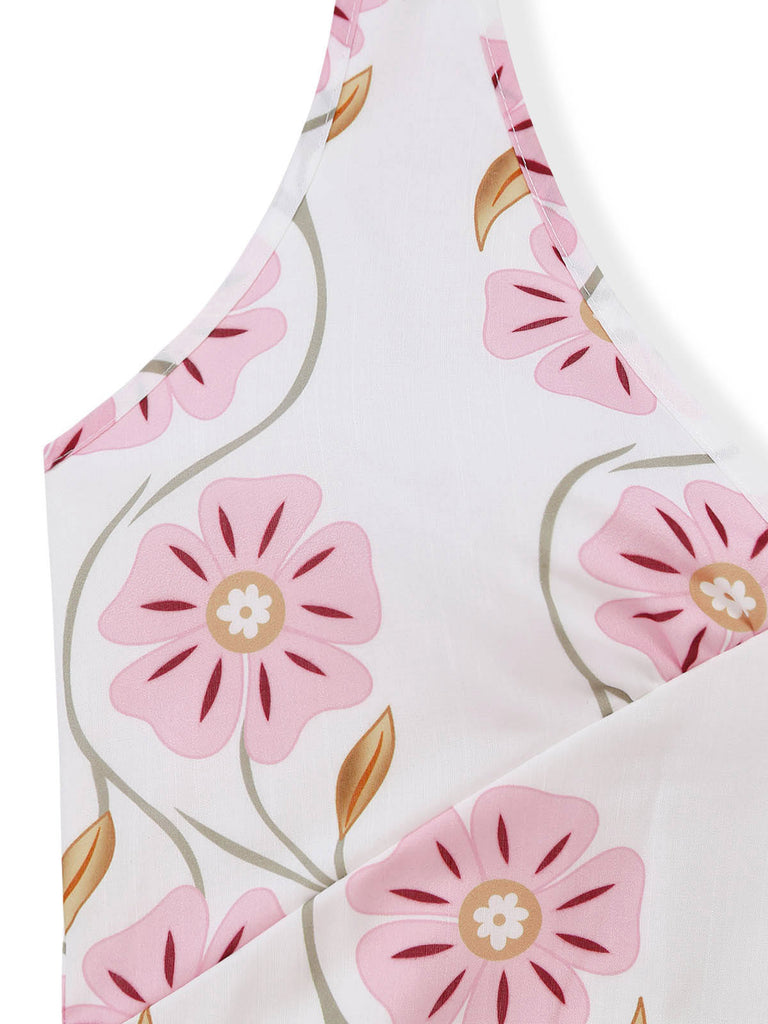 Robe Bretelles Spaghetti Floral en A Rose Années 1960 4