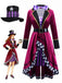 Set Costume Chapelier Fou Halloween à Manches Longues avec Ceinture Années 1960