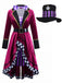 Set Costume Chapelier Fou Halloween à Manches Longues avec Ceinture Années 1960