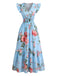 Robe Bleu Rose Col V Volant Manches Cape Années 1940 4