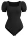 [Prévente] Tops Noir Col Carré Manches Bouffantes Ribbed Bodysuit Années 1950 2