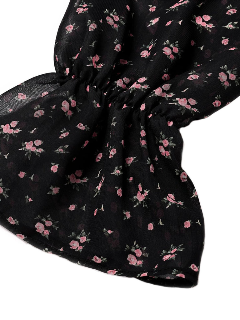 [Prévente] Épaules Dénudées Floral Dentelle Petites Fleurs Mini Noir Années 1950 5