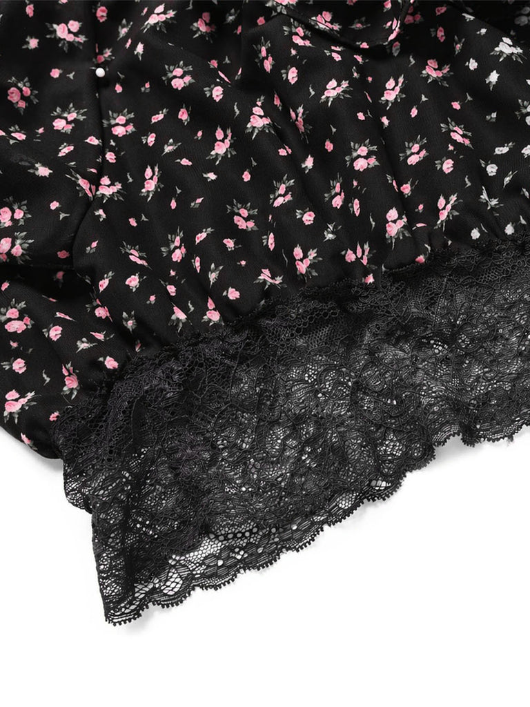 [Prévente] Épaules Dénudées Floral Dentelle Petites Fleurs Mini Noir Années 1950 6