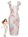 Robe Multicolore Floral Tulle Plissé Ajusté Années 1960
