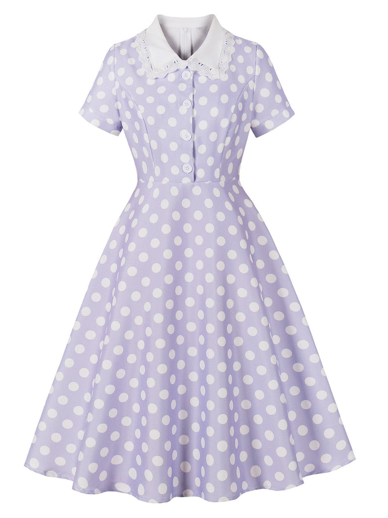 Robe à Pois Dentelle-Trimmed Col Évasé Années 1950