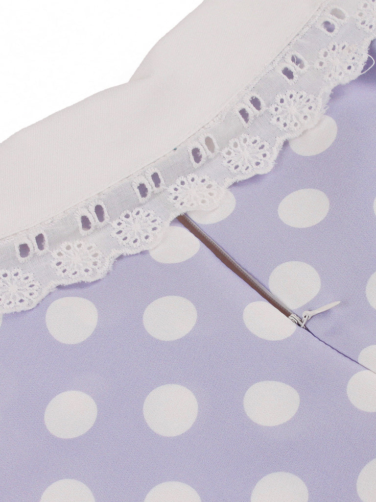 Robe à Pois Dentelle-Trimmed Col Évasé Années 1950 5
