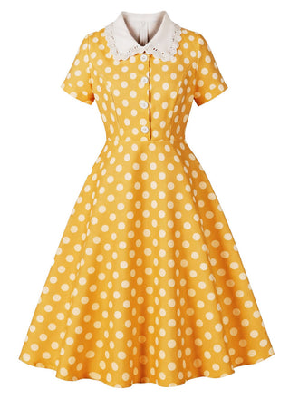 Robe à Pois Dentelle-Trimmed Col Évasé Années 1950 7