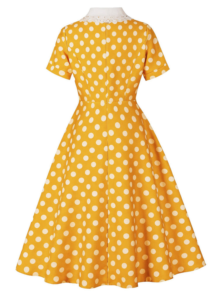 Robe à Pois Dentelle-Trimmed Col Évasé Années 1950 8