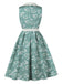 Robe Gris Vert Floral Col V Ceinturé Années 1950 3