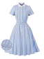 Robe évasée col revers motif écossais dentelle et rayures années 50