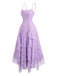 Robe Bretelles Spaghetti Floral Volant Dentelle Nœud Bordure Années 1950 8