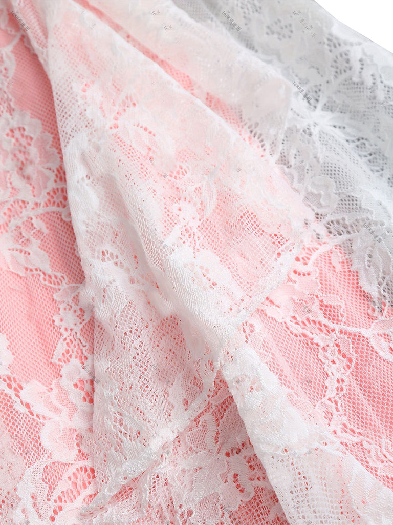 Robe Bretelles Spaghetti Floral Volant Dentelle Nœud Bordure Années 1950 5