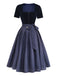Robe Bleu Col Carré Velours & à Pois Apron Années 1950 2