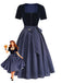 Robe Bleu Col Carré Velours & à Pois Apron Années 1950